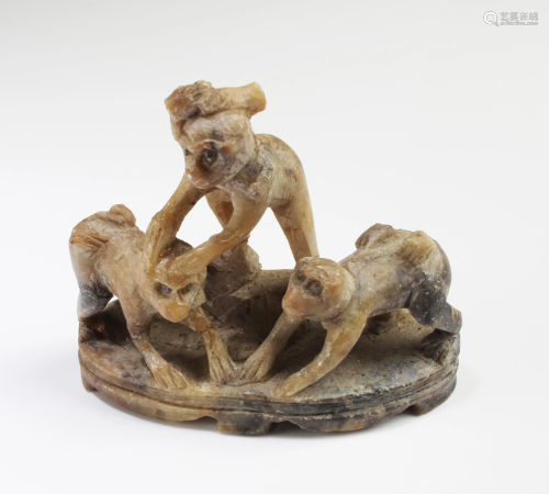 A Carved Soapstone Three Monkey Figurine
