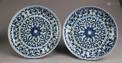 A Pair of Blue & White Porcelain Plates