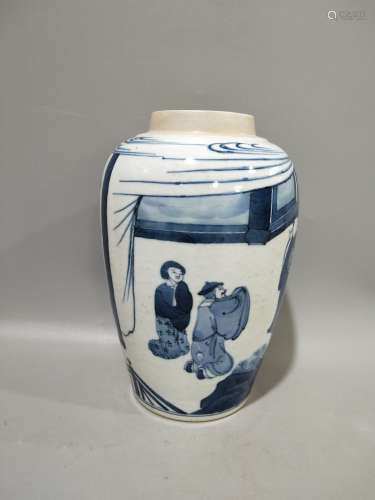 青花人物故事图罐 A Chinese Blue and White Figure Painted Porcelain Jar