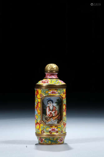 清代：乾隆款·珐琅彩人物故事转心鼻烟壶 A Chinese Enamel Figure Painted Porcelain Snuff Bottle