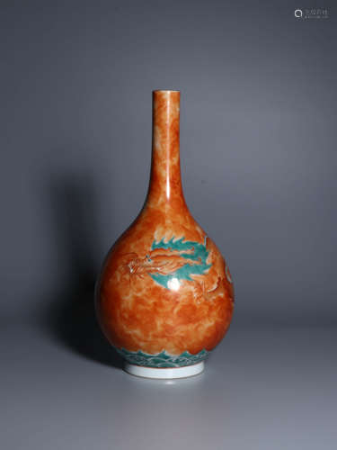 雍正款·石纹釉龙纹赏瓶 A Chinese Dtone Grain Glazed Dragon Pattern Porcelain Vase