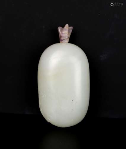 A Chinese White Jade Snuff Bottle Incised with Bat,