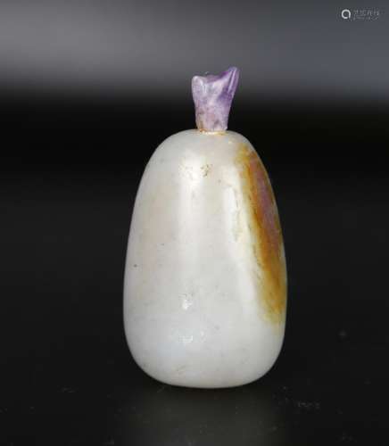 A Chinese White Jade Russet Snuff Bottle, Pebble