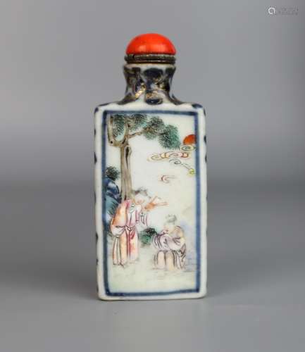 A Chinese Blue & White Famille Rose Snuff Bottle,