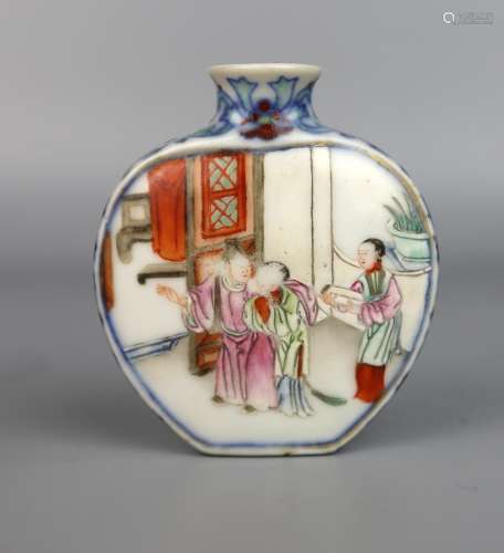 A Chinese Famille Rose, Blue & White Snuff Bottle,