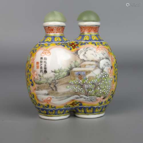 A Chinese Falangcai Double Bottle Shaped Snuff Bottle,