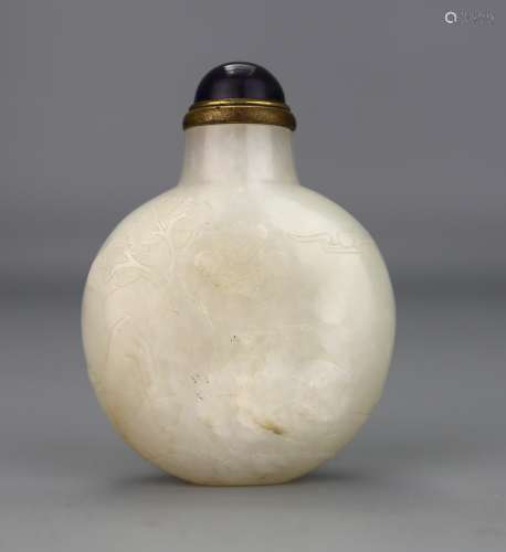 A Chinese White Jade Snuff Bottle Carved with Birds,