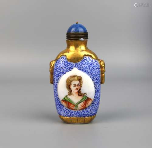A Chinese Glass Snuff Bottle Painted with Western Lady