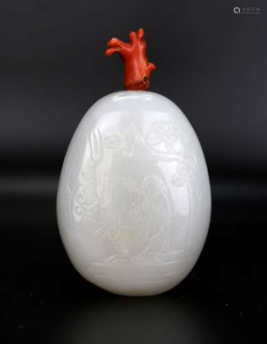 A Large Chinese White Jade Snuff Bottle, 18th Century