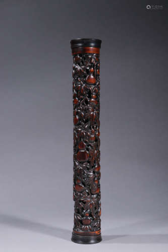 清代：竹雕福禄熏香筒 A Chinese Carved Bamboo Incense Tube