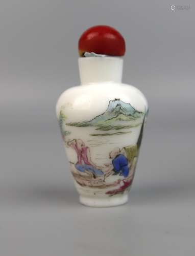 A Chinese Glass Snuff Bottle Painted in Falangcai,