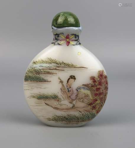 A Chinese Glass Snuff Bottle Painted in Falangcai,