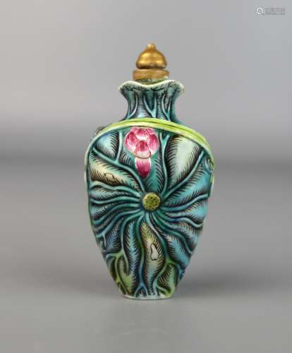 A Chinese Famille Rose Snuff Bottle Carved with Insects