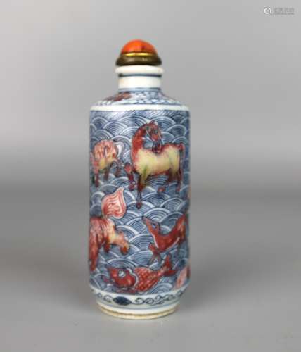A Chinese Blue & White Underglaze Red Snuff Bottle