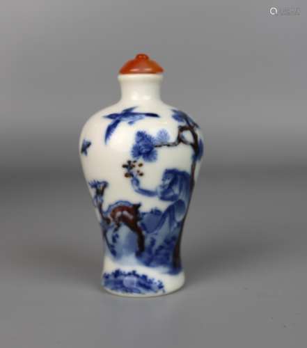 A Chinese Blue & White Underglaze Red Snuff Bottle