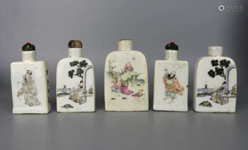 Five Chiense Qianjiang Glazed Snuff Bottles, Qing