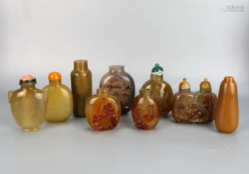 Nine Chinese Agate Snuff Bottles, Qing Dynasty