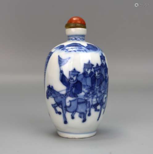 A Chinese Blue & White Snuff Bottle, Kangxi Mark to the