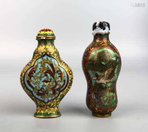 Two Chinese Cloisonne Snuff Bottles, Qianlong Mark to