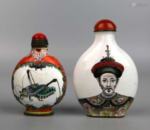 Two Chinese Painted Enamel Snuff Bottles, Qing Dynasty