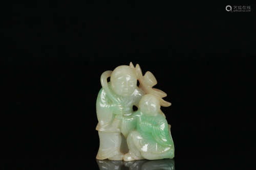 清代：翡翠和合二仙摆件 A Chinese Jadeite Figure Ornament