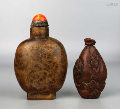 Two Chinese Wooden Snuff Bottle, Qing Dynasty