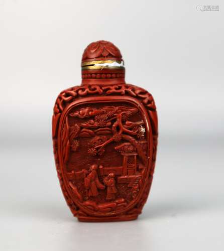A Chiense Lacquer Snuff Bottle, Qianlong Mark, 19th