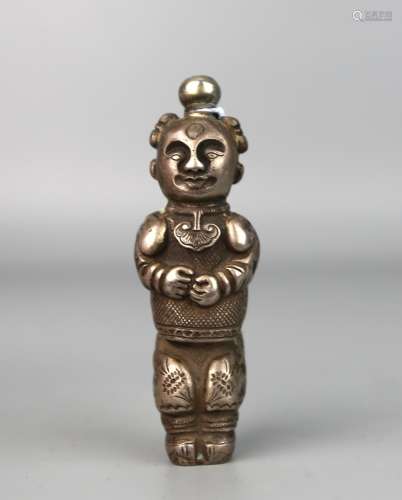 A Chinese Silver Snuff Bottle in Child Form, Bao Dehua