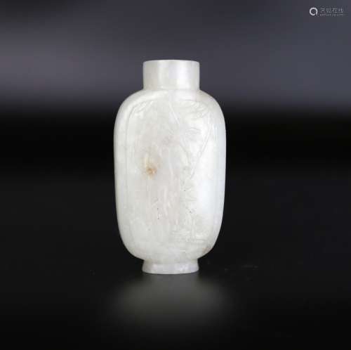A Chinese White Jade Bamboo Snuff Bottle, Qing Dynasty