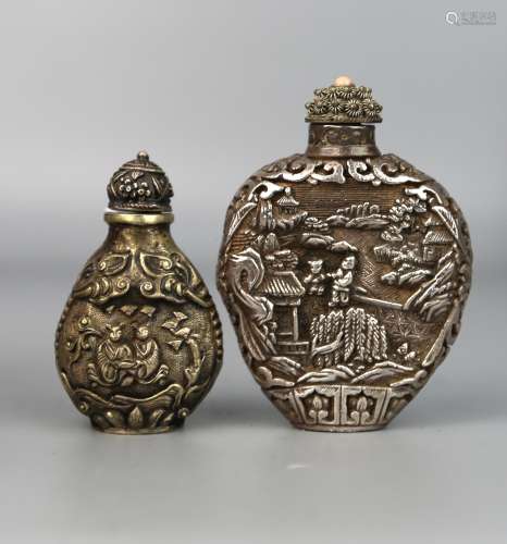 Two Chinese Silver Snuff Bottle, Qing Dynasty, Dabao