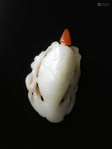 A Chinese White Jade Fish Snuff Bottle, Qing Dynasty