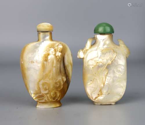 Two Chinese Mother of Pearl Snuff Bottles, Qing Dynasty