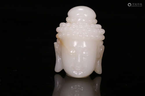 老和田玉佛头雕件 A Chinese Carved Hetian Jade Buddha's Head