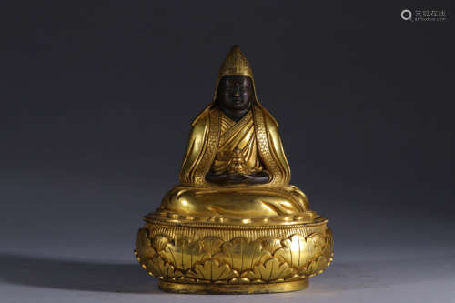 鎏金宗喀巴大师造像 A Chinese Gilding Bronze Statue of Tsongkhapa