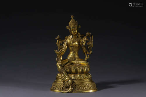 鎏金绿渡母造像 A Chinese Gilding Bronze Green Tara Statue