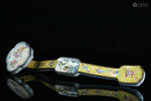 铜胎绘珐琅人物故事如意 A Chinese Copper Padding Enamel Ruyi Ornament