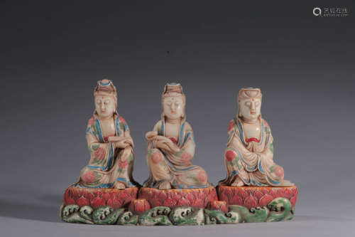 寿山石观音造像一套 A Set of Chinese Carved Shoushan Stone Guanyin Statue