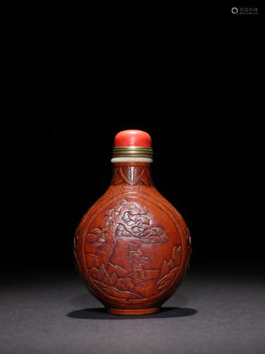 匏器松下人物故事鼻烟壶 A Chinese Gourd Made Carved Snuff Bottle