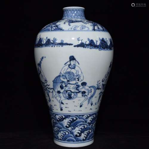 明景泰青花携琴访友人物故事纹梅瓶
 A Chinese Blue and White Figure Painted Porcelain Vase
