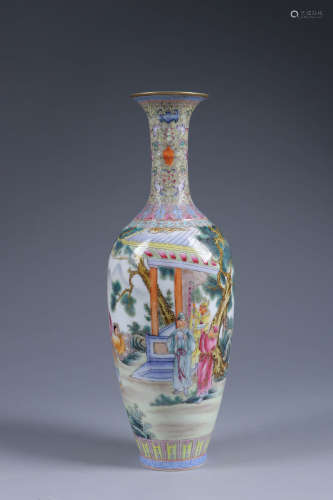 乾隆款·粉彩薄胎人物故事赏瓶 A Chinese Famille Rose Figure Painted Porcelain Vase