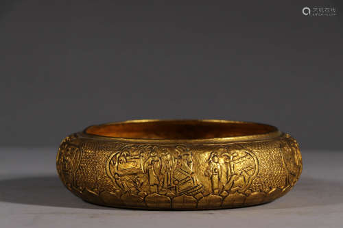 铜鎏金人物故事钵盂 A Chinese Gild Bronze alms bowl