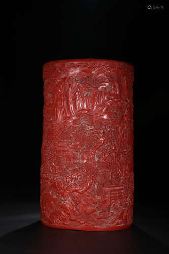 清代：乾隆款·剔红锦绣山河箭筒 A Chinese Carved Lacquerware Arrow Tube