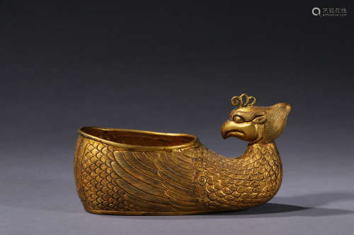 鎏金凤纹笔洗 A Chinese Gilding Bronze phoenix Pattern Brush Washer
