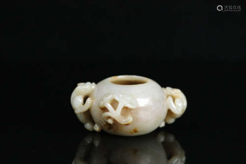 清代：和田玉螭龙纹水盂 A Chinese Dragon Carved Hetian Jade Water Pot