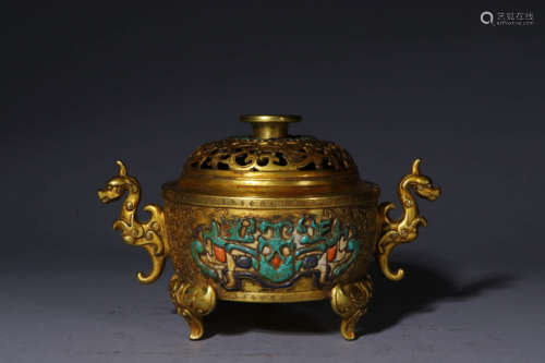 鎏金饕餮兽面纹熏香炉 A Chinese Gilding Bronze Beast pattern Incense Burner