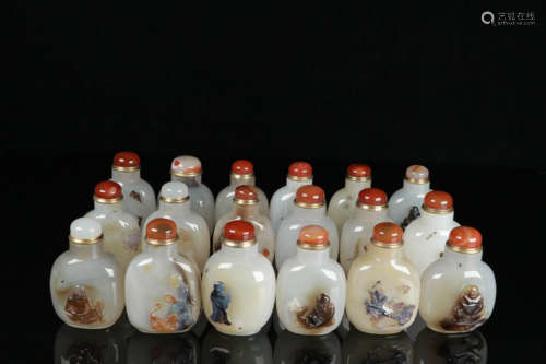 玛瑙十八罗汉鼻烟壶 A Chinese 18 Arhats Agate Snuff Bottle