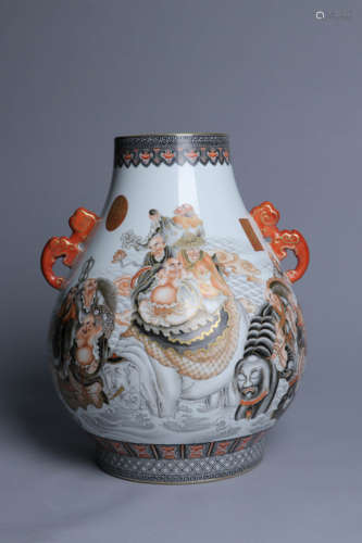 乾隆款·墨彩描金罗汉纹赏瓶 A Chinese Ink Colored Gild Arhat Painted Porcelain Vase