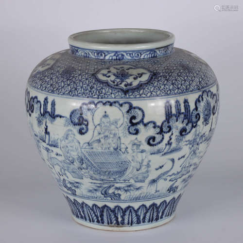 乾隆青花人物纹罐 A Chinese Blue and White Figure Painted Porcelain Jar