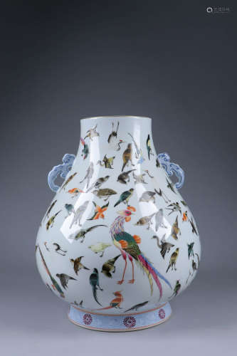 珐琅彩百鸟朝凤赏瓶 A Chinese Enamel Birds Painted Porcelain Vase