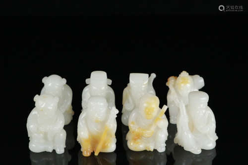 清代：和田白玉八仙摆件 A Set of Chinese Carved Hetian Jade Figures